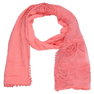 Cotton Half Net Stole-Pink